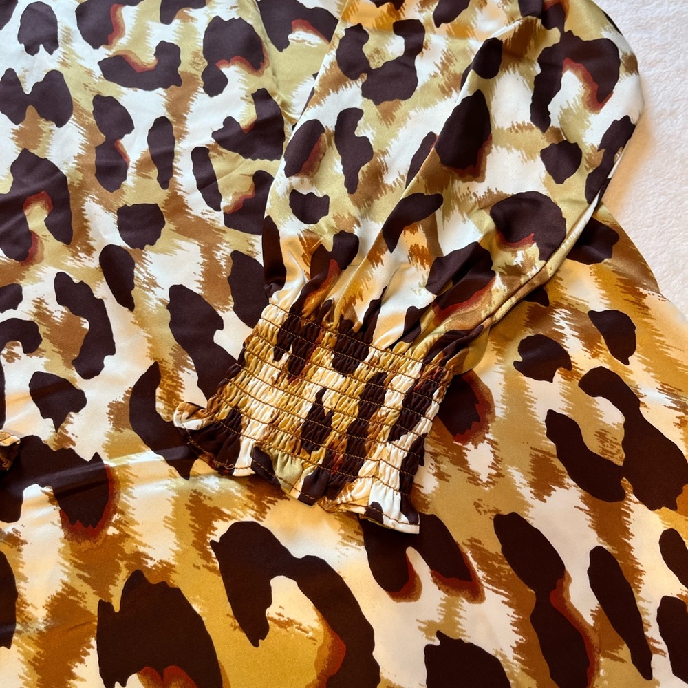 Belle by Kim Gravel Satin Leopard-Style Blouse in Brown, Gold & Ivory - Picture 3 of 4